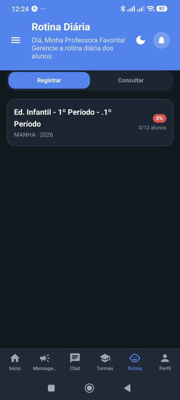Rotina escolar no aplicativo